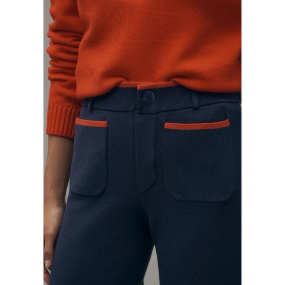New Anthropologie The Colette Sweater Knit Wide-Leg Pants Navy Blue Large - Picture 8 of 9